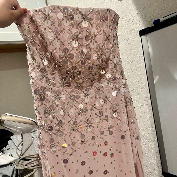 Oh Polly - ALCYONE Hand Embellished Bandeau Maxi Dress in Blush - Picture 1 of 6